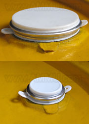 Plastic cap with aluminum ring